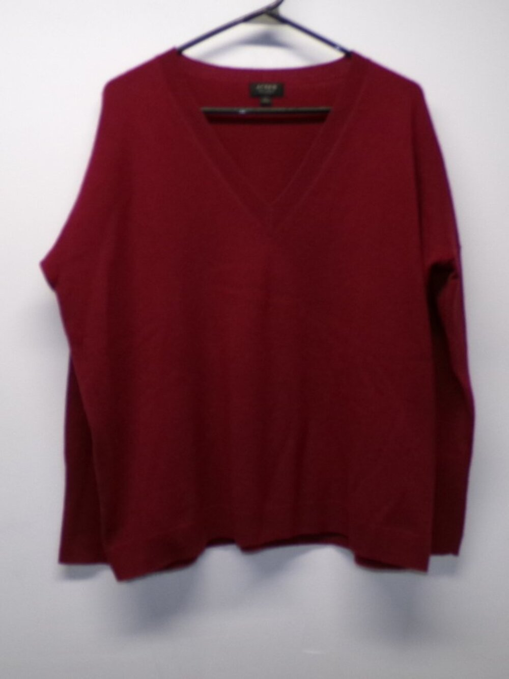 J Crew 100% Cashmere Boyfriend V Neck Wine Oversized Slouchy Sweater sz S H0764